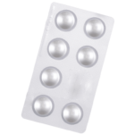 Blister pack of round tablets.